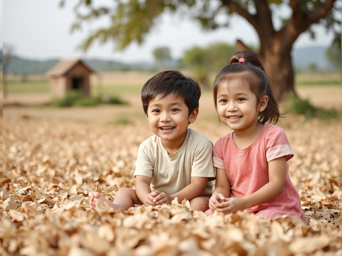 peaceful pastoral landscape- happy smiling kids